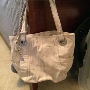 Fossil Glazed Leather Bag in Off White